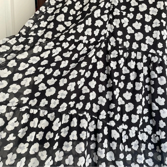 Udel Black and White Floral Print Long Sleeve Dress Midi Knee Length Size Small - Picture 4 of 9